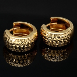 Funkelnde Mini-Creolen / Ohrringe aus edlem 585 14K Gold in stilvollem halb poliertem und halb rautiertem Design