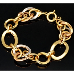 Damen-Armband aus feinem 585er (14k) Tricolor-Gold, gefertigt aus Gelbgold, Roségold und Weißgold, ca. 20,5 cm Länge, ca. 1,7 cm Breite