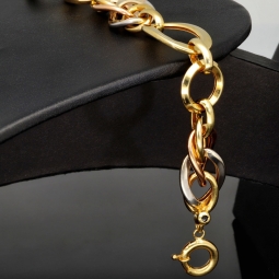 Damen-Armband aus feinem 585er (14k) Tricolor-Gold, gefertigt aus Gelbgold, Roségold und Weißgold, ca. 20,5 cm Länge, ca. 1,7 cm Breite