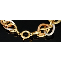Damen-Armband aus feinem 585er (14k) Tricolor-Gold, gefertigt aus Gelbgold, Roségold und Weißgold, ca. 20,5 cm Länge, ca. 1,7 cm Breite