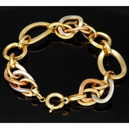 Damen-Armband aus feinem 585er (14k) Tricolor-Gold, gefertigt aus Gelbgold, Roségold und Weißgold, ca. 20,5 cm Länge, ca. 1,7 cm Breite