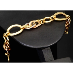 Damen-Armband aus feinem 585er (14k) Tricolor-Gold, gefertigt aus Gelbgold, Roségold und Weißgold, ca. 20,5 cm Länge, ca. 1,7 cm Breite