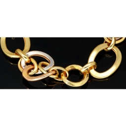 Damen-Armband aus feinem 585er (14k) Tricolor-Gold, gefertigt aus Gelbgold, Roségold und Weißgold, ca. 20,5 cm Länge, ca. 1,7 cm Breite