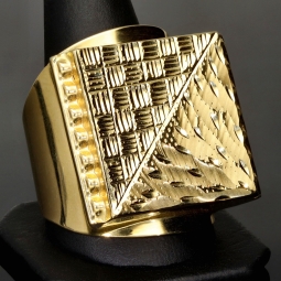 Prunkvoller, markanter XL-Herrenring aus hochwertigem 585er (14k) Gelbgold (Ringgröße ca. 68)