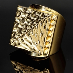 Prunkvoller, markanter XL-Herrenring aus hochwertigem 585er (14k) Gelbgold (Ringgröße ca. 68)