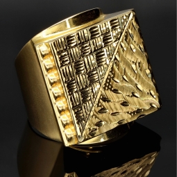 Prunkvoller, markanter XL-Herrenring aus hochwertigem 585er (14k) Gelbgold (Ringgröße ca. 68)