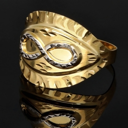 Infinity-Ring aus 585 / 14K Gold mit feinem Design in Bicolor-Optik (Gelbgold und Weißgold) in Ringgröße ca. 60