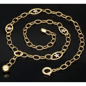 Feine Bicolor-Ankerkette aus hochwertigen 14K 585 Gold (Gelb- und Weißgold) mit dekorativen Stern-Elementen – ca. 50 cm Länge, 4,5 mm Breite