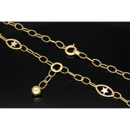 Feine Bicolor-Ankerkette aus hochwertigen 14K 585 Gold (Gelb- und Weißgold) mit dekorativen Stern-Elementen – ca. 50 cm Länge, 4,5 mm Breite