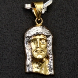Funkelnder Jesus Anhänger aus hochwertigem 14K 585 Bicolor Gold (Gelbgold und Weißgold)