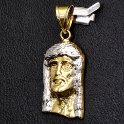 Funkelnder Jesus Anhänger aus hochwertigem 14K 585 Bicolor Gold (Gelbgold und Weißgold)