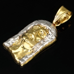 Funkelnder Jesus Anhänger aus hochwertigem 14K 585 Bicolor Gold (Gelbgold und Weißgold)