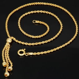 Exquisites Collier Kordelkette mit Quastenanhänger dekoriert mit Goldperlen (ca. 45cm, 2mm) 14K 585 Gold
