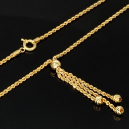 Exquisites Collier Kordelkette mit Quastenanhänger dekoriert mit Goldperlen (ca. 45cm, 2mm) 14K 585 Gold