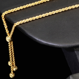 Exquisites Collier Kordelkette mit Quastenanhänger dekoriert mit Goldperlen (ca. 45cm, 2mm) 14K 585 Gold