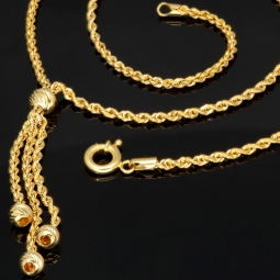 Exquisites Collier Kordelkette mit Quastenanhänger dekoriert mit Goldperlen (ca. 45cm, 2mm) 14K 585 Gold
