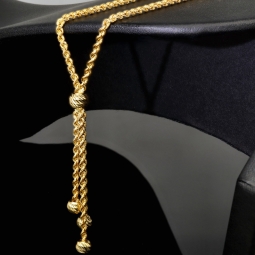 Exquisites Collier Kordelkette mit Quastenanhänger dekoriert mit Goldperlen (ca. 45cm, 2mm) 14K 585 Gold