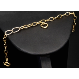 Feines Herz - Armband aus funkelndem 585 14K Bicolor Gold (Gelbgold und Weißgold) ca. 21 cm Länge