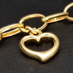 Feines Herz - Armband aus funkelndem 585 14K Bicolor Gold (Gelbgold und Weißgold) ca. 21 cm Länge