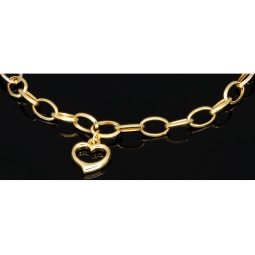 Feines Herz - Armband aus funkelndem 585 14K Bicolor Gold (Gelbgold und Weißgold) ca. 21 cm Länge