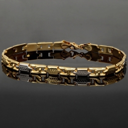 Exklusives Armband aus hochwertigem Bicolor 14K 585er Gold (Gelb- und Weißgold) - ca. 21 cm Länge und 6mm Breite