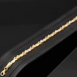 Fein gearbeitetes Armband aus 585er 14K Bicolor Gold (Gelbgold und Weißgold) – ca. 19 cm lang, ca. 5 mm breit mit kunstvollem Herz-Design (ca. 19 cm, ca. 4,5mm)