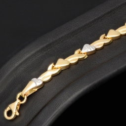 Fein gearbeitetes Armband aus 585er 14K Bicolor Gold (Gelbgold und Weißgold) – ca. 19 cm lang, ca. 5 mm breit mit kunstvollem Herz-Design (ca. 19 cm, ca. 4,5mm)