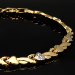 Fein gearbeitetes Armband aus 585er 14K Bicolor Gold (Gelbgold und Weißgold) – ca. 19 cm lang, ca. 5 mm breit mit kunstvollem Herz-Design (ca. 19 cm, ca. 4,5mm)
