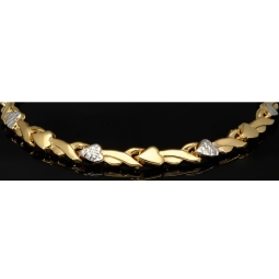 Fein gearbeitetes Armband aus 585er 14K Bicolor Gold (Gelbgold und Weißgold) – ca. 19 cm lang, ca. 5 mm breit mit kunstvollem Herz-Design (ca. 19 cm, ca. 4,5mm)