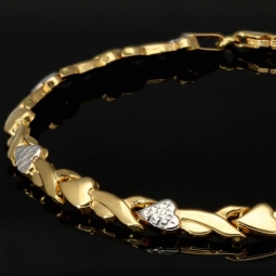 Fein gearbeitetes Armband aus 585er 14K Bicolor Gold (Gelbgold und Weißgold) – ca. 19 cm lang, ca. 5 mm breit mit kunstvollem Herz-Design (ca. 19 cm, ca. 4,5mm)