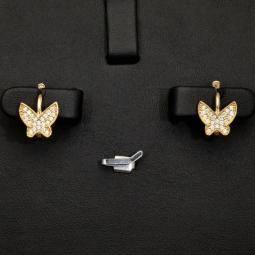Butterfly-Ohrringe - Schmetterlinge aus massivem 14K 585er Gold (Gelbgold) mit fein gefasstem Zirkonia-Besatz