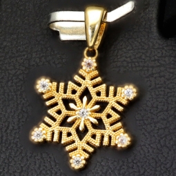 Schneeflocke - Anhänger aus edlem Gold (14K 585 Gelbgold) mit funkelnden Zirkonia besetzt