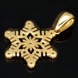 Schneeflocke - Anhänger aus edlem Gold (14K 585 Gelbgold) mit funkelnden Zirkonia besetzt