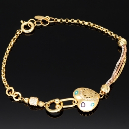 Designer Tricolor Armband mit Zirkoniabesatz aus funkelnden 585 14K Gold (Gelbgold, Weißgold und Rosegold) Längenverstellbar ca. 17,5 - 19 cm mit eingearbeitetem Herz