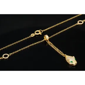 Anmutige Goldkette / Collier mit Pantherkopf-Anhänger aus funkelndem Gold (14K 585 Gelbgold) mit Zirkoniabesatz ca. 45cm