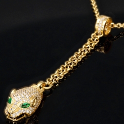 Anmutige Goldkette / Collier mit Pantherkopf-Anhänger aus funkelndem Gold (14K 585 Gelbgold) mit Zirkoniabesatz ca. 45cm