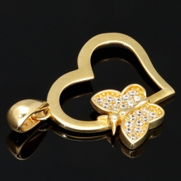 Funkelnder Anhänger - Herz mit Schmetterling aus 585er 14K Gold (Gelbgold) mit Zirkonia besetzt