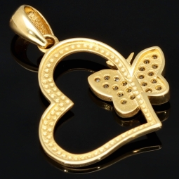 Funkelnder Anhänger - Herz mit Schmetterling aus 585er 14K Gold (Gelbgold) mit Zirkonia besetzt