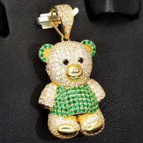 Teddy-Bär-Anhänger aus edlem 585 14K Gold mit leuchtenden Zirkoniasteinen