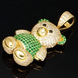 Teddy-Bär-Anhänger aus edlem 585 14K Gold mit leuchtenden Zirkoniasteinen