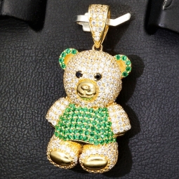 Teddy-Bär-Anhänger aus edlem 585 14K Gold mit leuchtenden Zirkoniasteinen