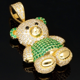 Teddy-Bär-Anhänger aus edlem 585 14K Gold mit leuchtenden Zirkoniasteinen
