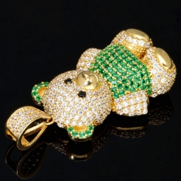 Teddy-Bär-Anhänger aus edlem 585 14K Gold mit leuchtenden Zirkoniasteinen