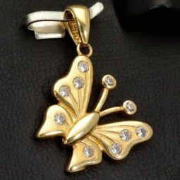 Funkelnder Schmetterling - Anhänger mit Zirkoniabesatz aus hochwertigem 585 / 14K Gold