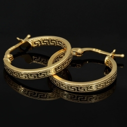 Exquisite Creolen / Ohrringe in edlem Greco-Design aus funkelndem 585 / 14K Gold