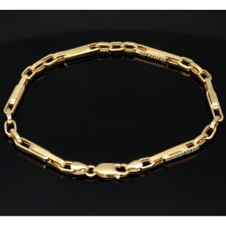Hochwertig gearbeitetes Armband aus hochglanzpoliertem 14K / 585 Gold in stilvollem Greco-Dekor, ca. 22cm, 4mm