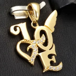 Stilvoller Anhänger mit kreativem "Love" Schriftzug aus edlem 14K 585 Gold (Gelbgold) mit Zirkoniabesatz
