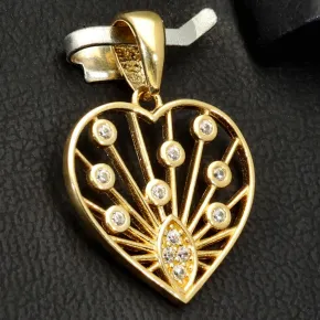 Edler Herz-Anhänger, filigran gearbeitet mit besonderem Design 585er 14K Gold (Gelbgold) mit Zirkonia besetzt