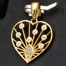 Edler Herz-Anhänger, filigran gearbeitet mit besonderem Design 585er 14K Gold (Gelbgold) mit Zirkonia besetzt