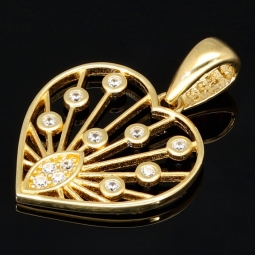 Edler Herz-Anhänger, filigran gearbeitet mit besonderem Design 585er 14K Gold (Gelbgold) mit Zirkonia besetzt